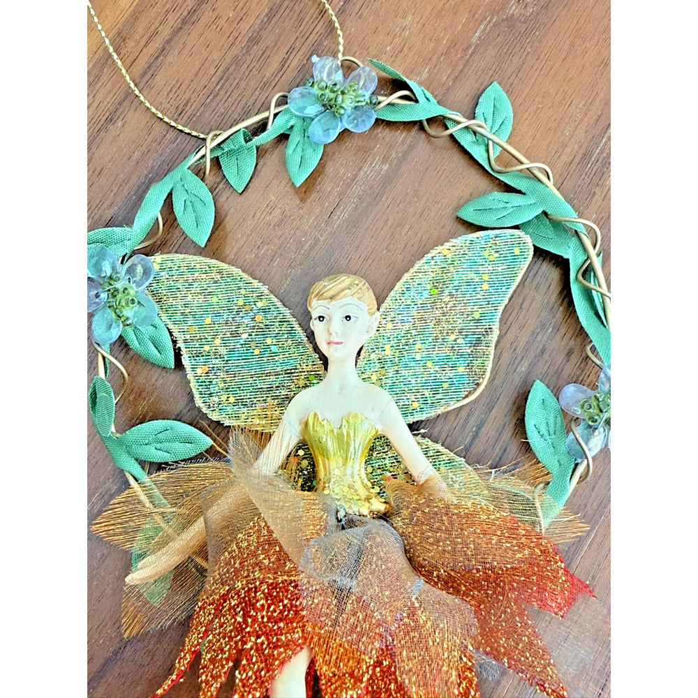 RARE Gisela Graham Sparkling Autumn Flying Fairy Wreath Swing Christmas Ornament